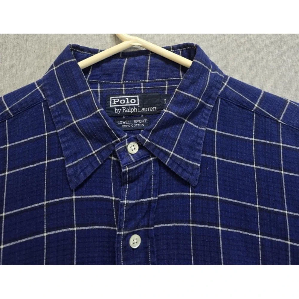 Polo Ralph Lauren Shirt Mens Large Lowell Sport Blue Plaid Long Sleeve Button Up